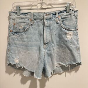 Free People Light Wash Distressed Denim Jean Shorts